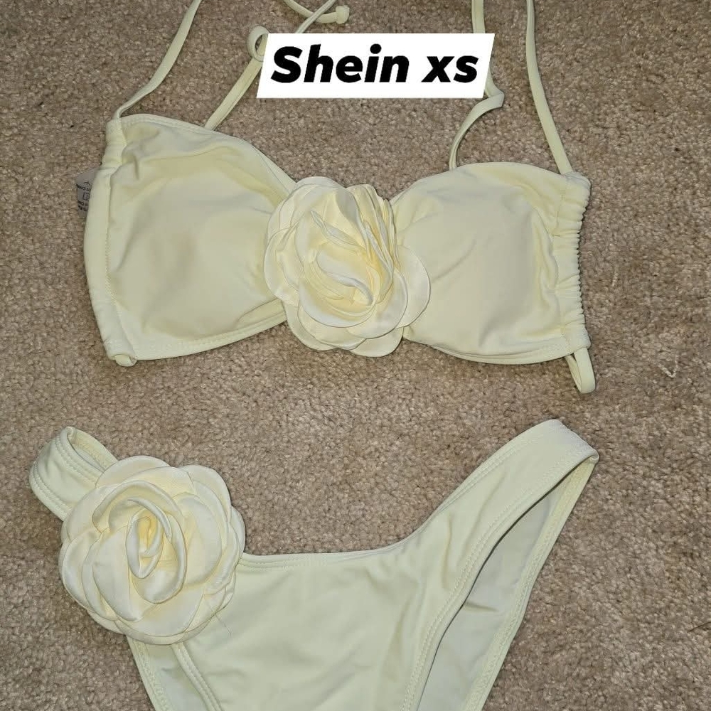Shein Yellow Bikini Set with Floral Detail